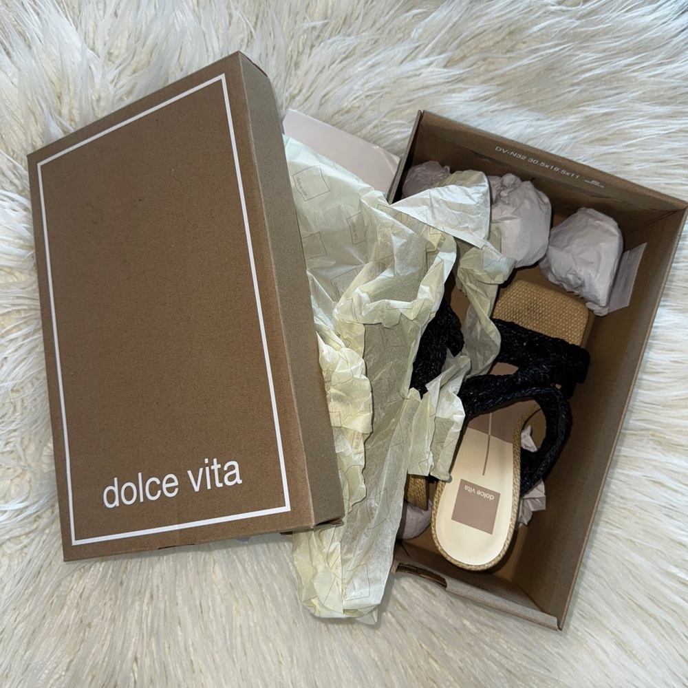 Dolce Vita Black and Tan Wedge Sandals